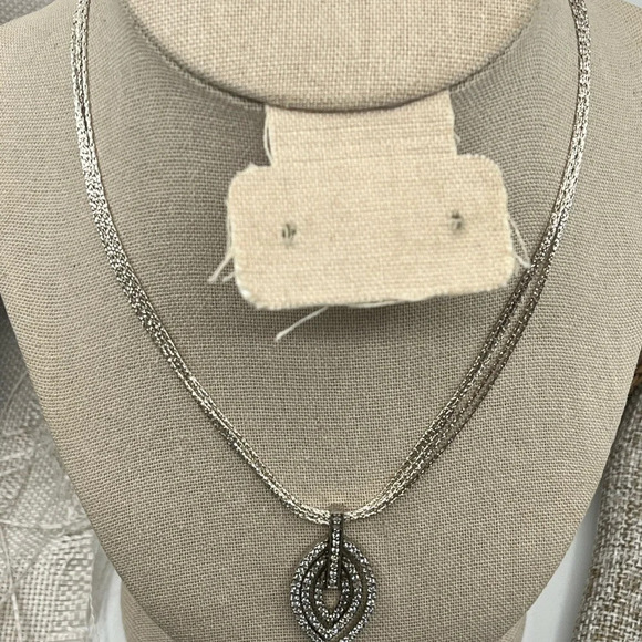 925 Italy Milor Multi-Strand Necklace w/ Layered Teardrop Pendant, 16-18" - Picture 6 of 16